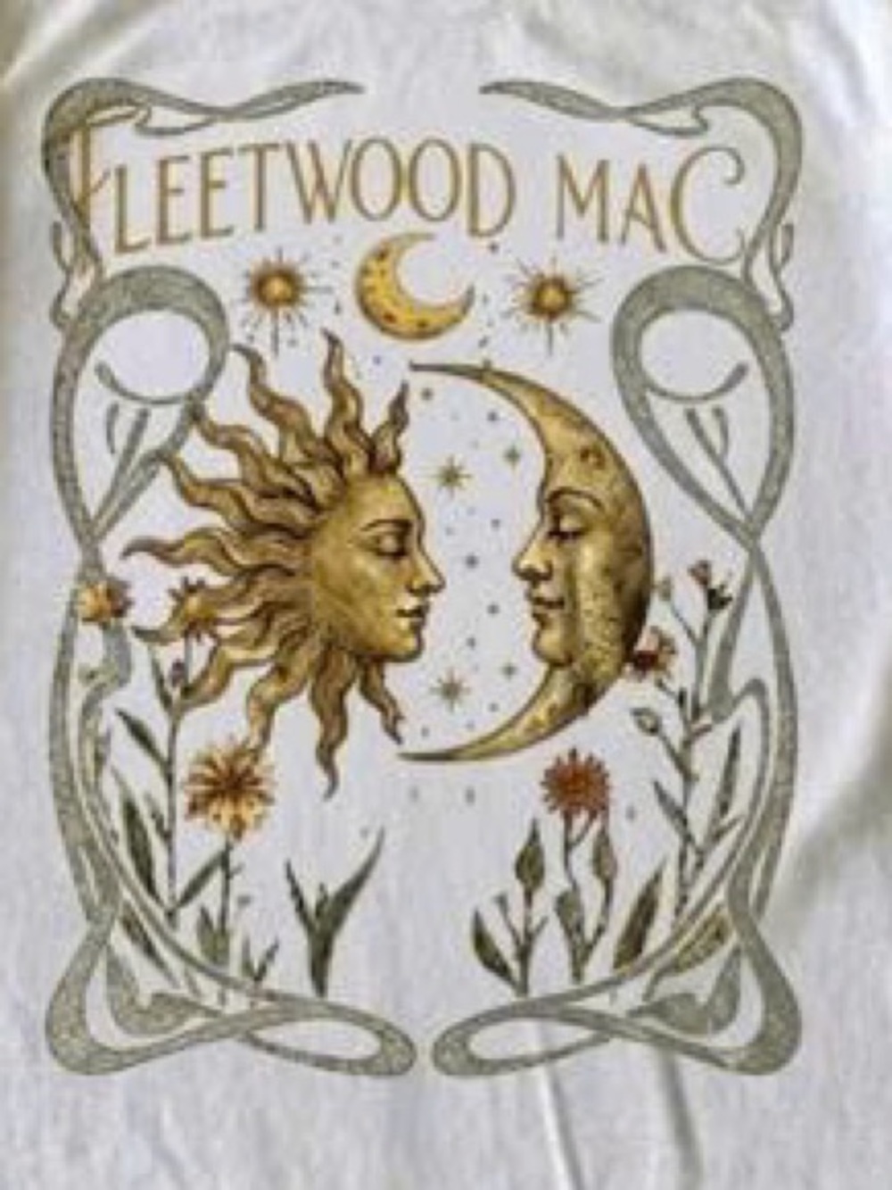 White Tee with Gold & Green Fleetwood Mac Sun Moon Graphic - Picture 2 of 2